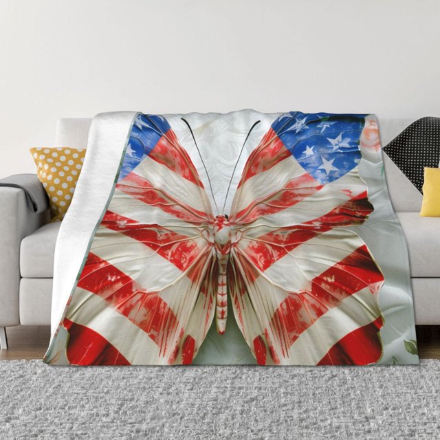 Fotbe Patriotic Butterfly Floral Manta de Franela con Estampado, Manta Ultrasuave para Cama, Sofá, Auto, Hipoalergénica y Antibolitas-40"x30"