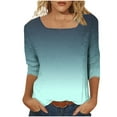 thumbnail image 4 of Women's Tops 3/4 Length Sleeve Square Neck Gradient Color Casual Dressy Tunic Tops Summer Basic Shirts, 4 of 7