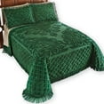 thumbnail image 2 of Collections Etc Royalty Elegant Scroll and Checkered Pattern Chenille Bedspread with Fringe Border, Emerald, Full, 2 of 5