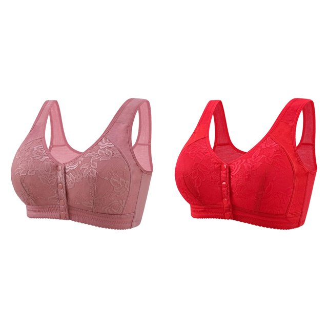 (2-Pack) Rinsvye Women Casual Breathable Top Plus Size Sports Bras for Women 2X Bra without Steel Bras Women Ring Gathering and Flower Compression Bra for Women Bra