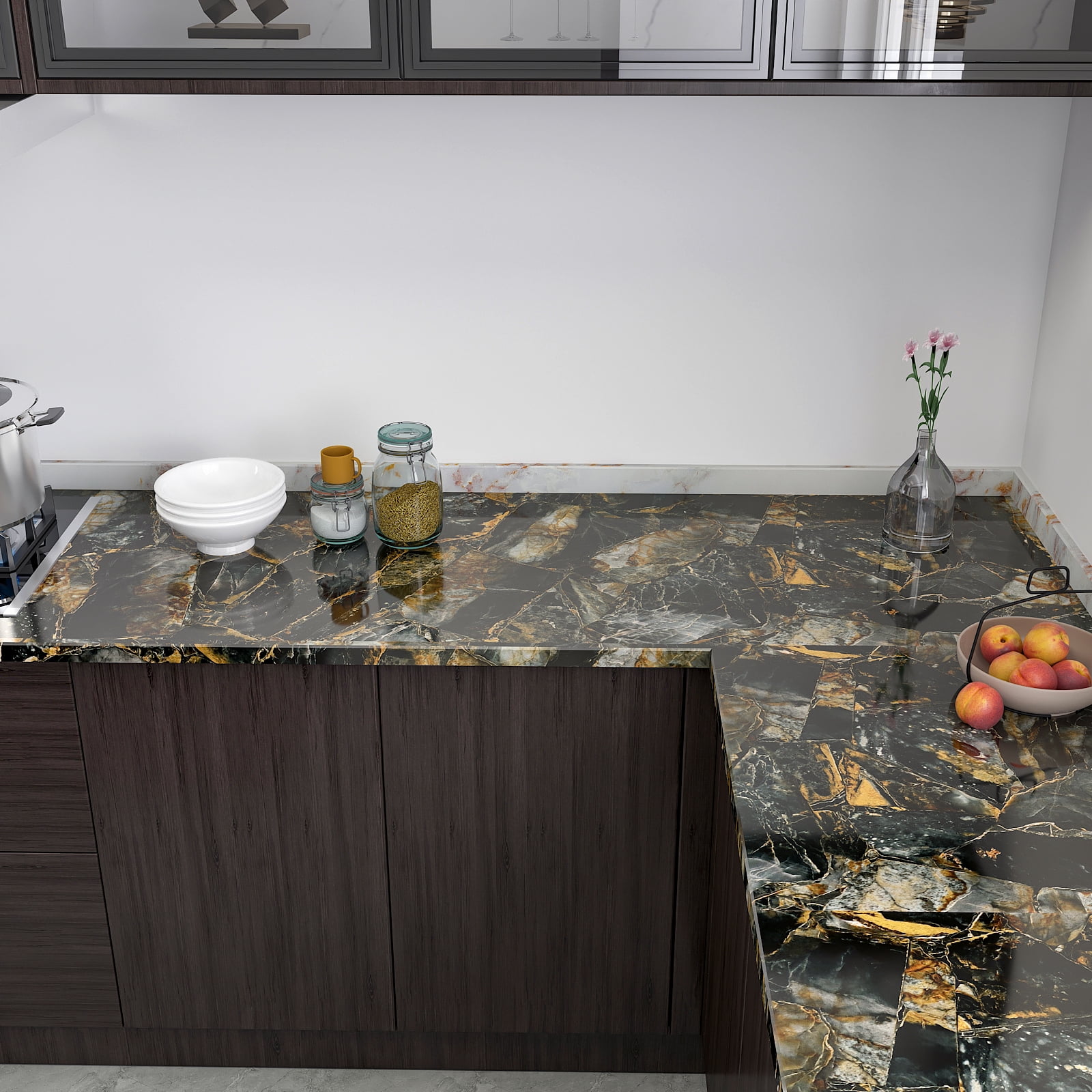 CHIHUT Black Gold Mable Peel and Stick Countertop 17.7"x236" Self Adhesive Marble Wallpaper Waterproof