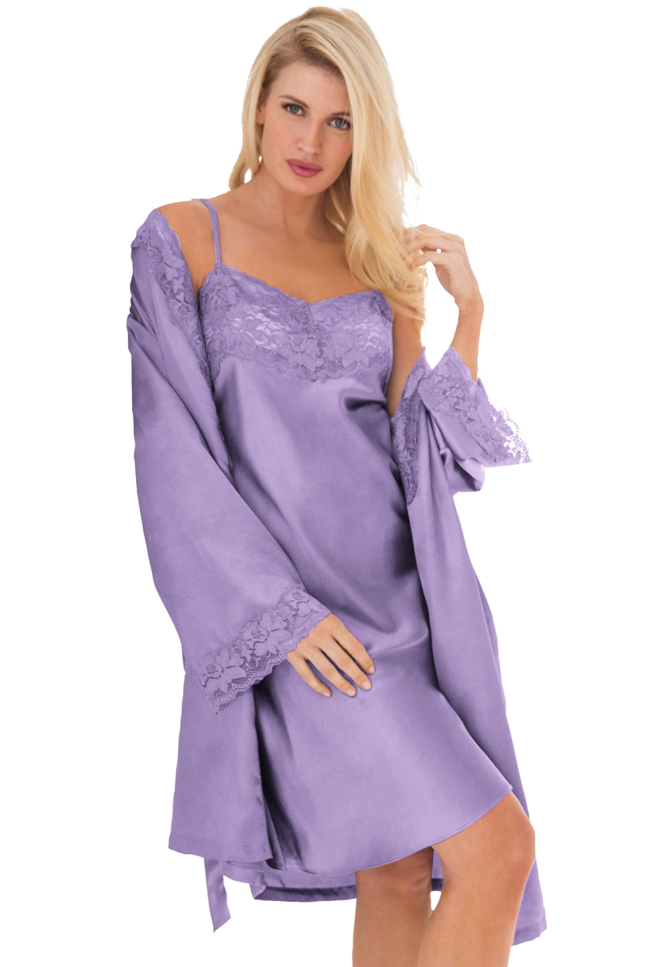 Amoureuse Womens Plus Size The Luxe Satin Short Peignoir Set