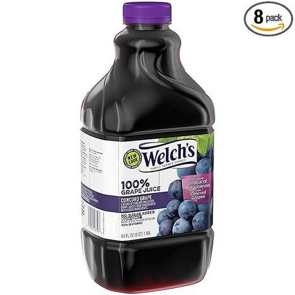 Welch's 100% Juice, Concord Grape, No Sugar Added, 64 Ounce Bottles (Pack of 8)