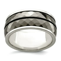 10.00mm 925 Sterling Silver and Black Titanium Inlay Black Stripe Ring Size 13 Ring for Women