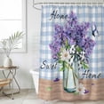 thumbnail image 6 of Polyester Fabric Purple Lavender Shower Curtain, Spring Daisy Butterfly Plants Watercolor Blue Waterproof Bathtub Curtain Bathroom Decor Set with Hooks 60 x 72 Inches, 6 of 6