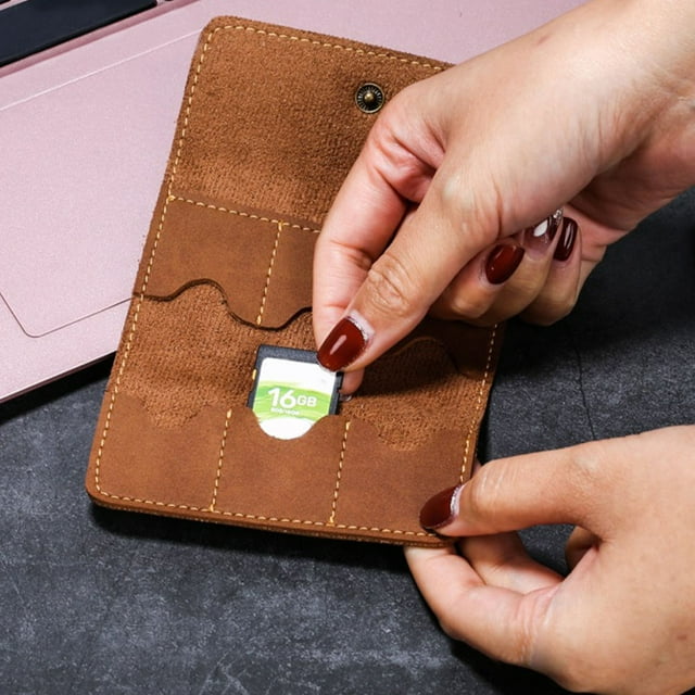 UPGRATOR 2Pcs Brown PU Memory Card Holder for Outdoor Use with Organization Functionality