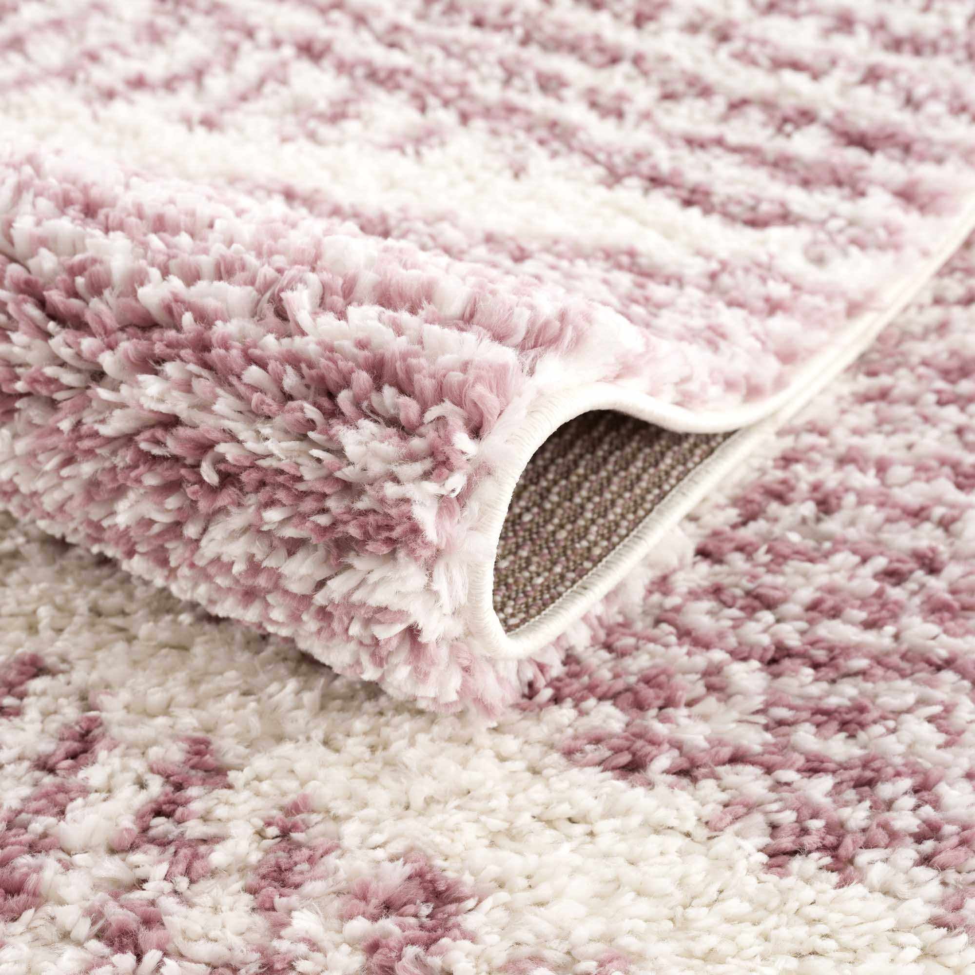 BoutiqueRugs Galaxy Boho Moroccan Geometric Shag Large Area Area Rug - High Pile Super Soft Carpet for Living Room, Bedroom - Pink, Cream, White, Blush - 7'10" x 10'3"