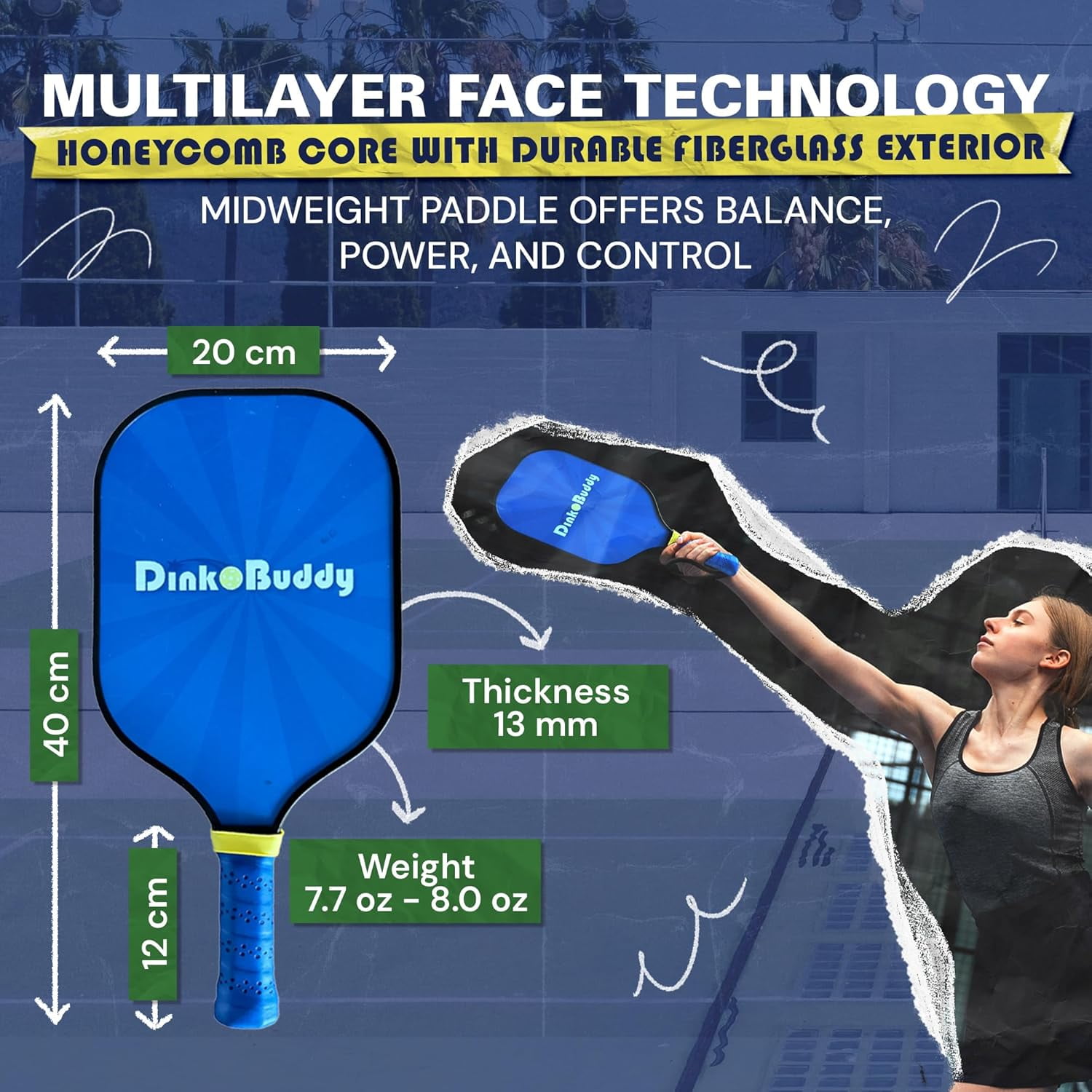 Dink Buddy - 3-in-1 Play Everywhere Pickleball Practice Set, Complete Bundle with 1 Collapsible 6-ft Pickleball Net, 3 Kelso + 3 Standard Balls, 2 Paddles, & 1 Drawstring Backpack