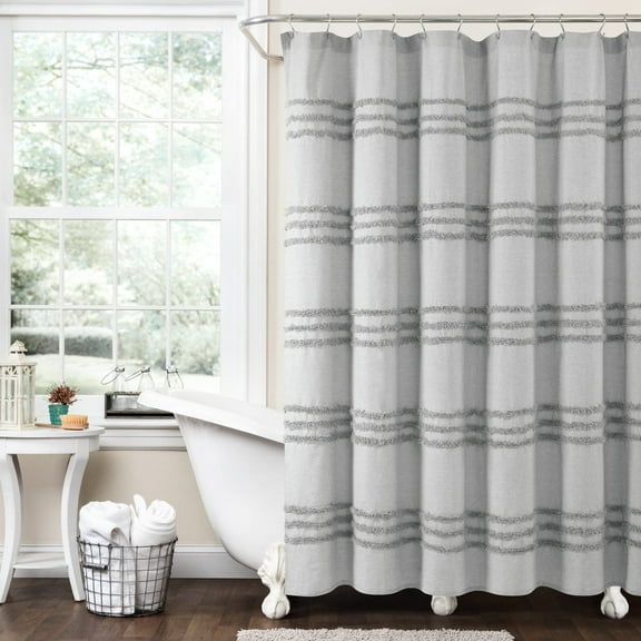 Boho Kendra Tufted Yarn Dyed Eco-Friendly Recycled Cotton Shower Curtain Light Gray Single 72X72