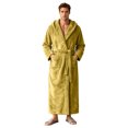 thumbnail image 3 of LangJing Mens Fleece Hooded Bathrobe Shawl Collar Soft Plush Robes for Men Shower Spa House Bath Robe with Pockets Yellow,M, 3 of 6