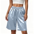 thumbnail image 2 of Costeam Womens Cooling Silky Knit Bermuda Shorts No Pockets Full Elastic High Waist Lightweight Breathable Wrinkle Free Loose Mid Knee Casual Short Bottoms, 2 of 7