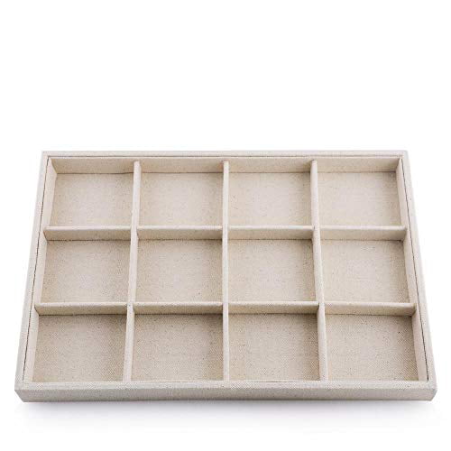creamy-white,square Oirlv linen 3 Slots Ring Earrings Display Trays Showcase Jewelry Organizer