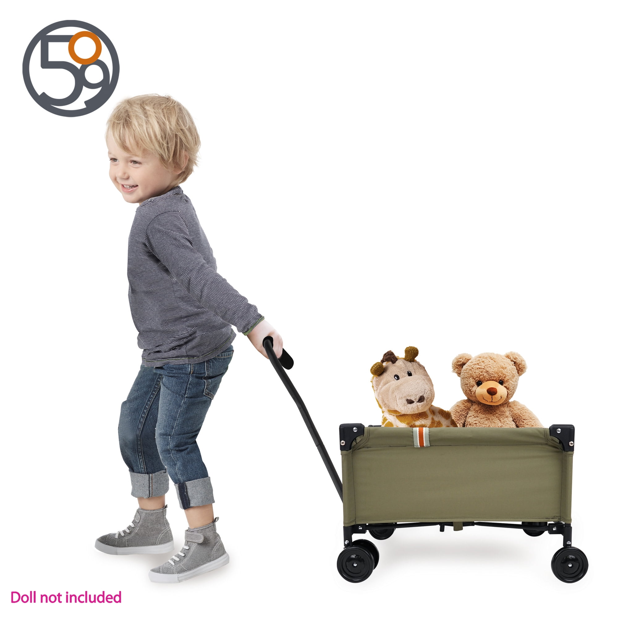 509 Crew: Little Wagon - Khaki - Folding Pull-Along Cart, Adjustable Handle, Canvas-Metal Frame, Transport Toys-Dolls-Stuffed Animals, Kids 3+