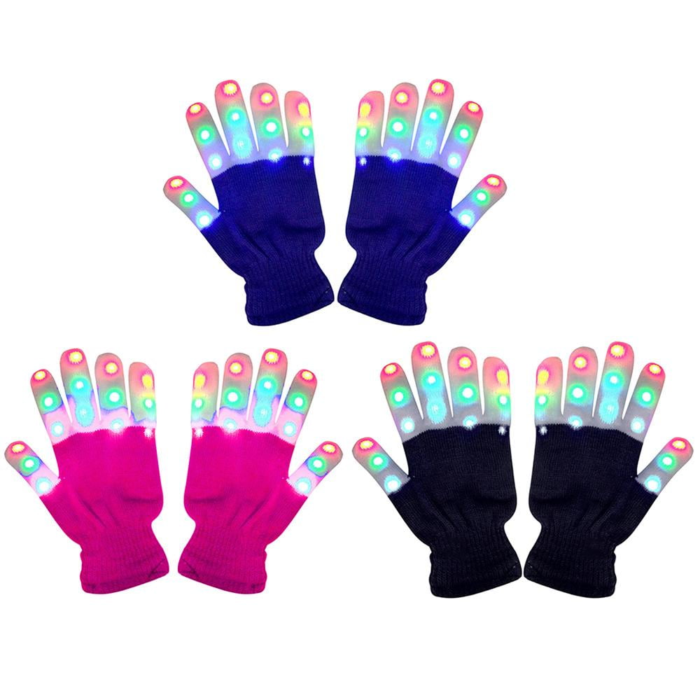 LED Rave Flashing Gloves Finger 7 Mode Dark Light Lighting Glow Electro Colorful 