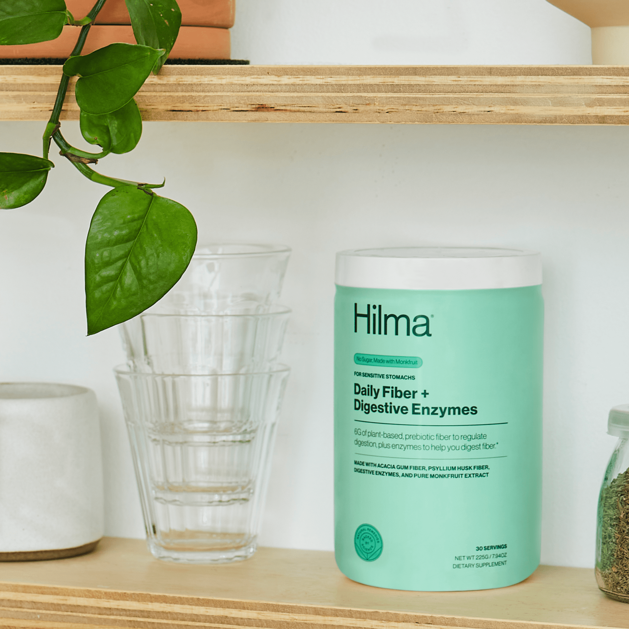 Hilma Daily Fiber + Digestive Enzymes Dietary Supplement Powder, Doctor Formulated, 30 Servings