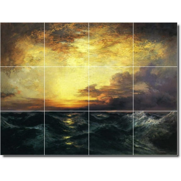 Ceramic Tile Mural-Thomas Moran Waterfront Painting 360. 17" w x 12.75" h using (12) 4.25 x 4.25 ceramic tiles