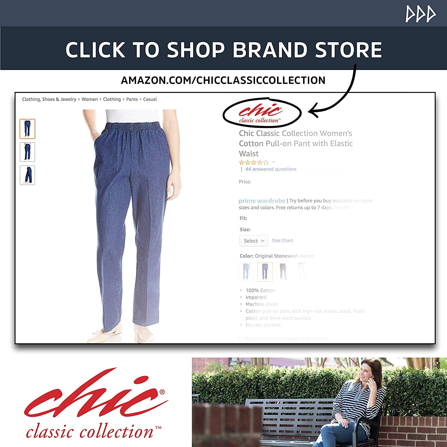 Chic Women's Easy Fit Elastic Waist Pull On Pant