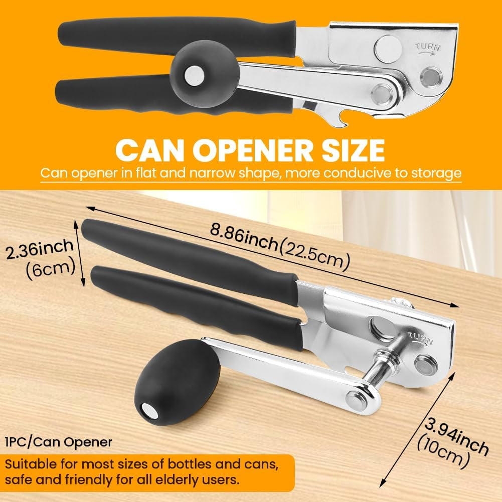 Commercial Can Opener, Handheld Opener Easy for Big Cans, Manual Heavy Duty Crank Jar Openers, Folding Hand Bottle Openers With Comfortable Long Handles Seniors(COLOR:Black)