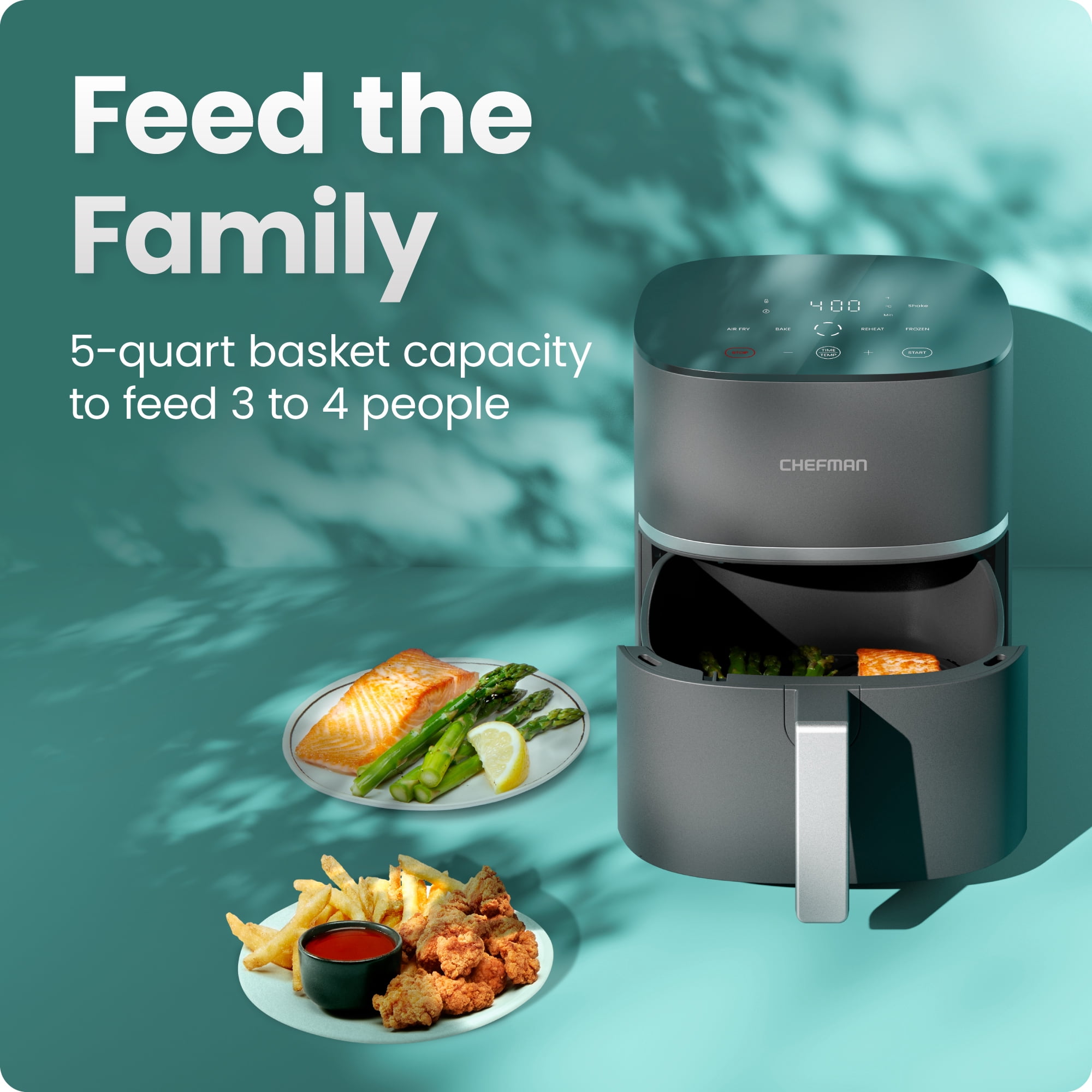 Chefman TurboX 5-Quart Air Fryer, 4 Cooking Functions + Digital Touch Controls - Gray