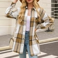 thumbnail image 5 of Goindgs Womens Jackets Fall Causal Coat Plaid Shirt Collar Oversized Trench Long Sleeve Drop Shoulder Loose Jacket Women's Sweater Brown-L, 5 of 9