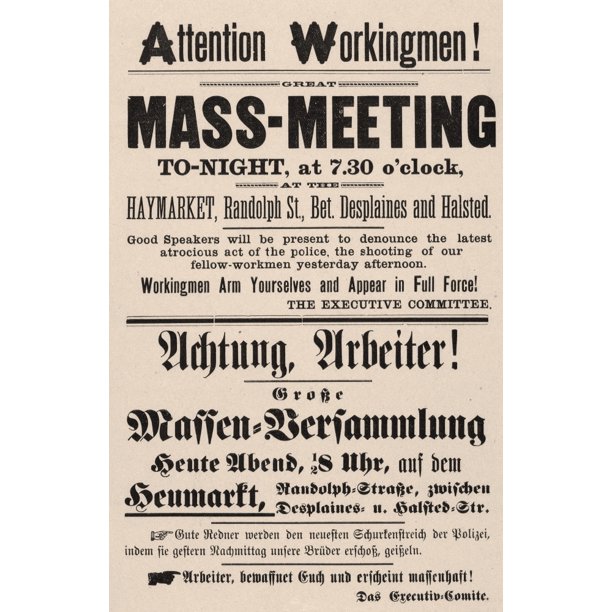 Haymarket Riot A Flier Calling For A Protest Against The Chicago Police Printed Handbill History Walmart Com Walmart Com