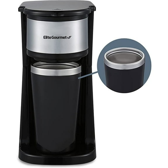 Elite Gourmet Single Serve Personal Coffee Maker with Travel Mug (304SS interior)