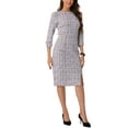 thumbnail image 2 of INSPIRE CHIC Women's Tweed Dress Boat Neck 3/4 Sleeve Knee Length Work Dress XS White Purple, 2 of 6