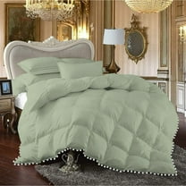 DNG Creations 3 Piece Pom Pom Box Design Comforter 550 GSM All Season White Vintage Pom-Pom Fringe ( Twin/Twin XL Size ) 100% Egyptian Cotton, Solid Light Sage Colour