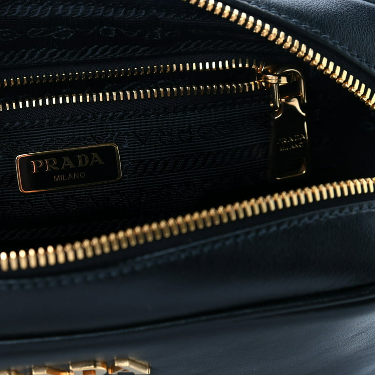 Prada Black Vitello Phenix Leather Shoulder Camera Bag 1BH103: Handbags