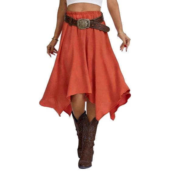 Airmenty Women's Skirt Summer Boho Skirt Long Maxi Skirt Elastic High Waist Beach Skirt Asymmetrical Country Cowgirl Skirts