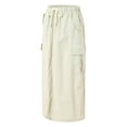 thumbnail image 5 of vigerkar Womens Cargo Skirt High Waisted Drawstring Quick Dry Maxi Skirt Trendy Back Slit Fashion A Line Long Skirts (Khaki, S), 5 of 9