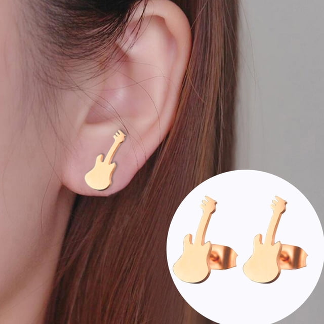 Boucles d'Oreilles Argent Acier Inoxydable Clou Guitare Boucles d'Oreilles Femme Mode Boucles d'Oreilles Acier Inoxydable Minimaliste Boucles d'Oreilles à la Mode