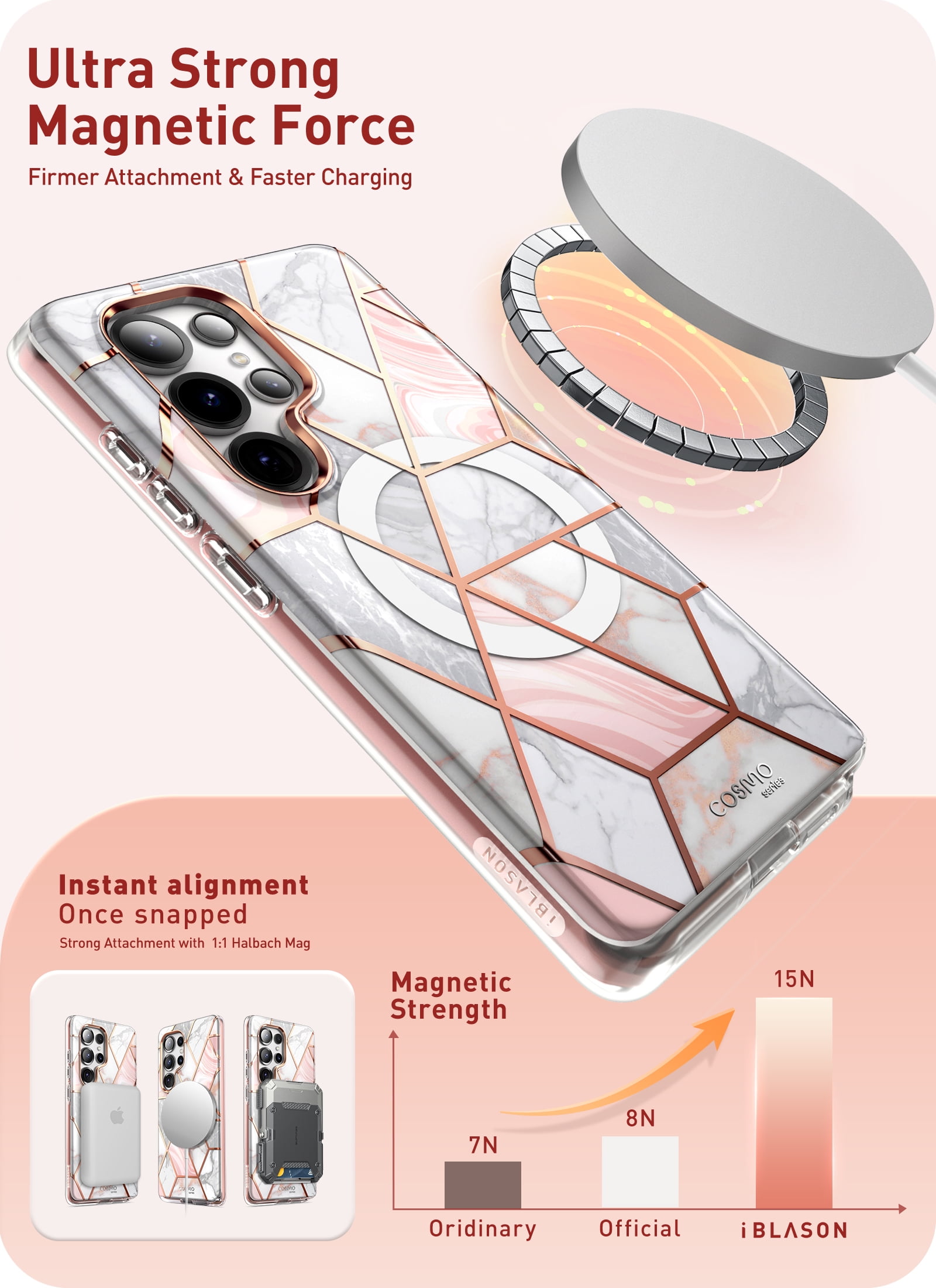 i-Blason Cosmo for Samsung Galaxy S25 Ultra Case MagSafe with Built-in Screen Protector [Support Fingerprint ID & Wireless Charger] Full-Body Slim Magnetic Phone Case Cover for S25 Ultra, Marble