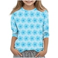 thumbnail image 2 of RRMuAzgs Girls Crewneck Cute T Shirts Trendy Floral Graphic Printed 3/4 Sleeve Shirts Spring Summer Casual Tops 3-12 Years, 2 of 5