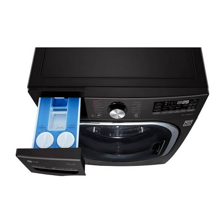 LG - 5.0 Cu. Ft. High-Efficiency Stackable Smart Front Load Washer with Steam and Built-In Intelligence - Black steel