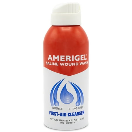 AMERIGEL Saline Wound Wash (4 oz.) - First Aid Wound Cleanser | Sting-Free | Sprays at Any Angle | FSA/HSA Eligible
