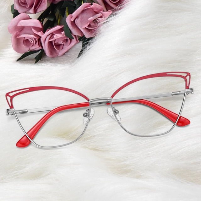 Gafas de Bloqueo de Luz Azul Luz Azul Marco de Diseñador de Moda Tensión Ocular Glare Gafas TV Teléfono Gafas de Lectura rojo plata Baoblaze anteojos de mujer