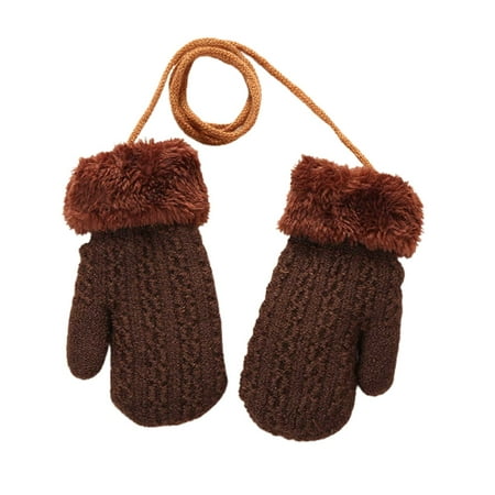 

NUZYZ Children Winter Knitted Thickened Hanging Neck 1-4 Years Old Boys Girls Gloves