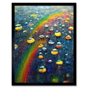 Raindrops On Rainbow Light Prism Oil Painting Art Print Framed Poster Wall Decor 12x16 inch