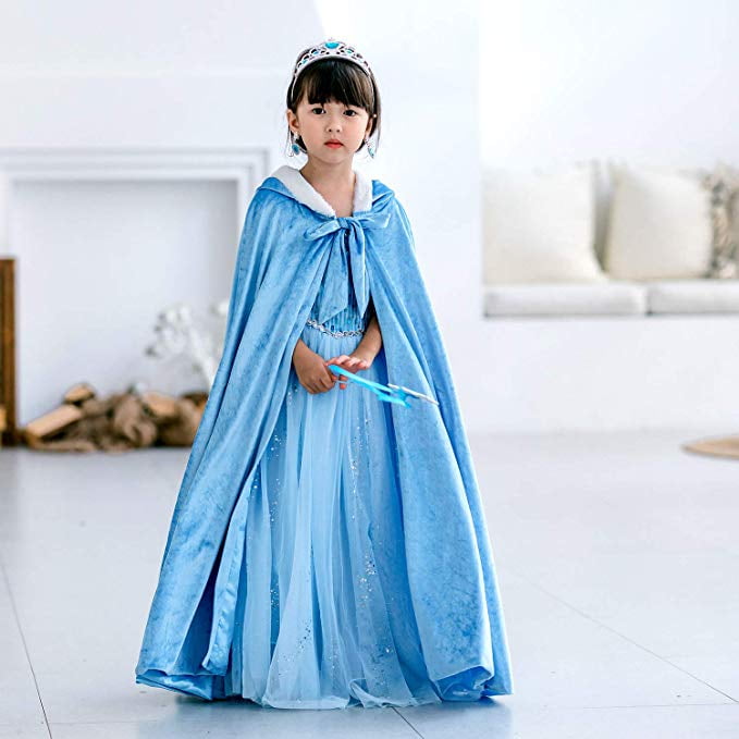 blue princess dress with cape Frozen Elsa Inspired Blue Princess Dress: Tulle Gown with Feather Cape