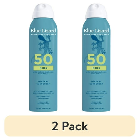 (2 pack) Blue Lizard Kids SPF 50 Mineral Sunscreen Spray, Broad Spectrum, 5 oz