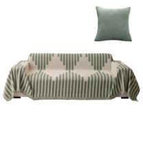 Eurhowing Boho Couch Cover for 3-4 Cushion Couch, Chenille Sofa Cover Blanket with a Pillowcase, Anti-Slip Tassel Sofa Slipcover for Pet, (71'' x 134'', Green)