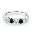 thumbnail image 2 of Gem Stone King 925 Sterling Silver White Lab Grown Diamond and Black Onyx Wedding Band Ring for Women (0.77 Cttw, Round 3.5MM, Gemstone April Birthstone, Size 7), 2 of 4