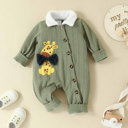 

Leutsin Baby Boys Short-Sleeve Bodysuit Autumn Winter Baby Girls Boys Cute Romper Long Sleeve Button Jumpsuits Hair Collar Giraffe Wearing One-piece Suit