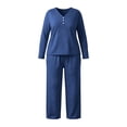 thumbnail image 7 of Two Piece Lounge Set for Women Solid Color Button V-neck Long Sleeved Shirt Fashionable Pants Casual Soft Sleepwear Set, 7 of 7