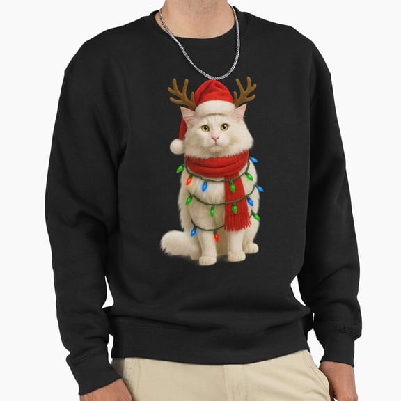 Turkish Angora Cat Christmas Lights Graphic Unisex Sweatshirt Funny Retro Pet Lover G15160, Up to Size 5XL