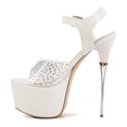 thumbnail image 2 of FSJ Women Sexy Rhinestones Transparent Ankle Buckle Strap Sandals Stiletto High Heel Open Toe Platform Pumps Shoes Size 8.5 White, 2 of 4
