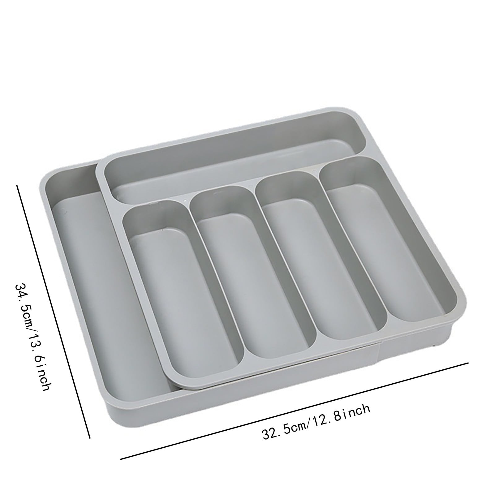 SugarBloom 5-Compartment Kitchen Drawer Organizer, Expandable Utensil Tray for Knives, Forks, Spoons, and Chopsticks,Gray