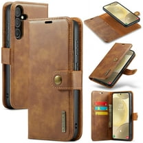 Allytech Wallet Case for Samsung Galaxy S25 with 3 Card Slots & Cash Pocket, 2 in 1 Detachable Strong Magnetic Case, Retro PU Leather Shockproof Magnetic Clasp Slim Protective Shell - Brown