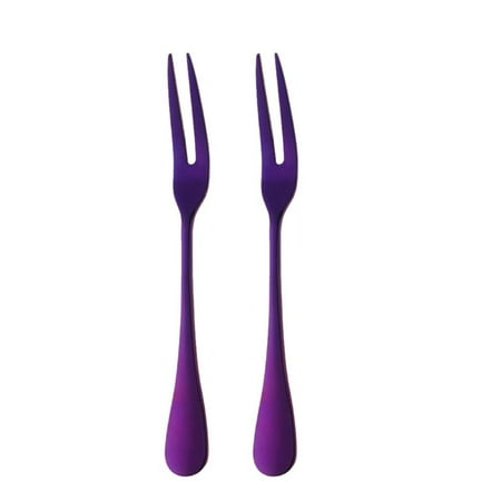 

2Pcs Restaurant Snail Fork Mini Fork Two-tine Cake Dessert Forks Stainless Steel Tableware Fruit Fork PURPLE
